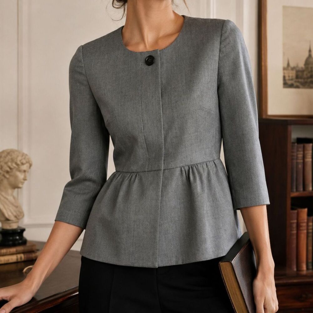 J.Crew Gray Stretch Wool Blend Peplum Blazer Jacket Women’s 6 Dark Academia